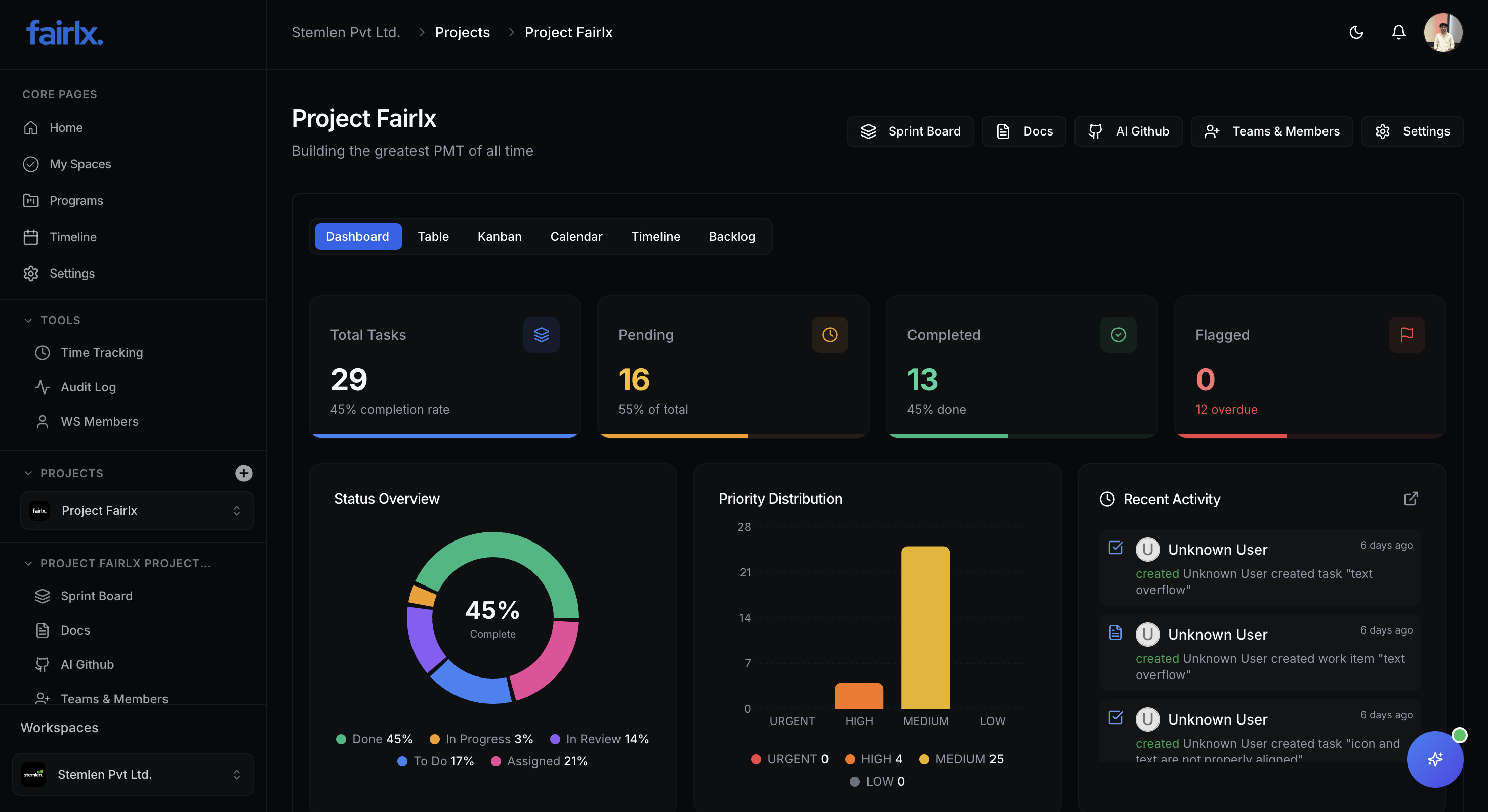 Project Management Interface