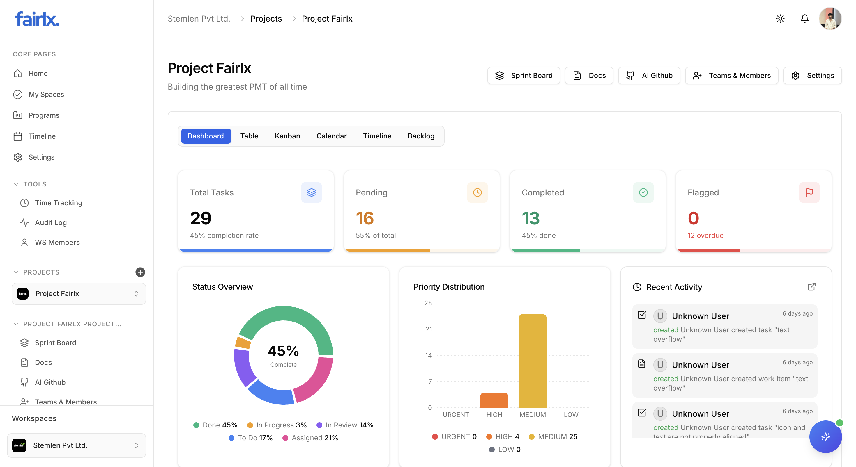 Project Management Interface
