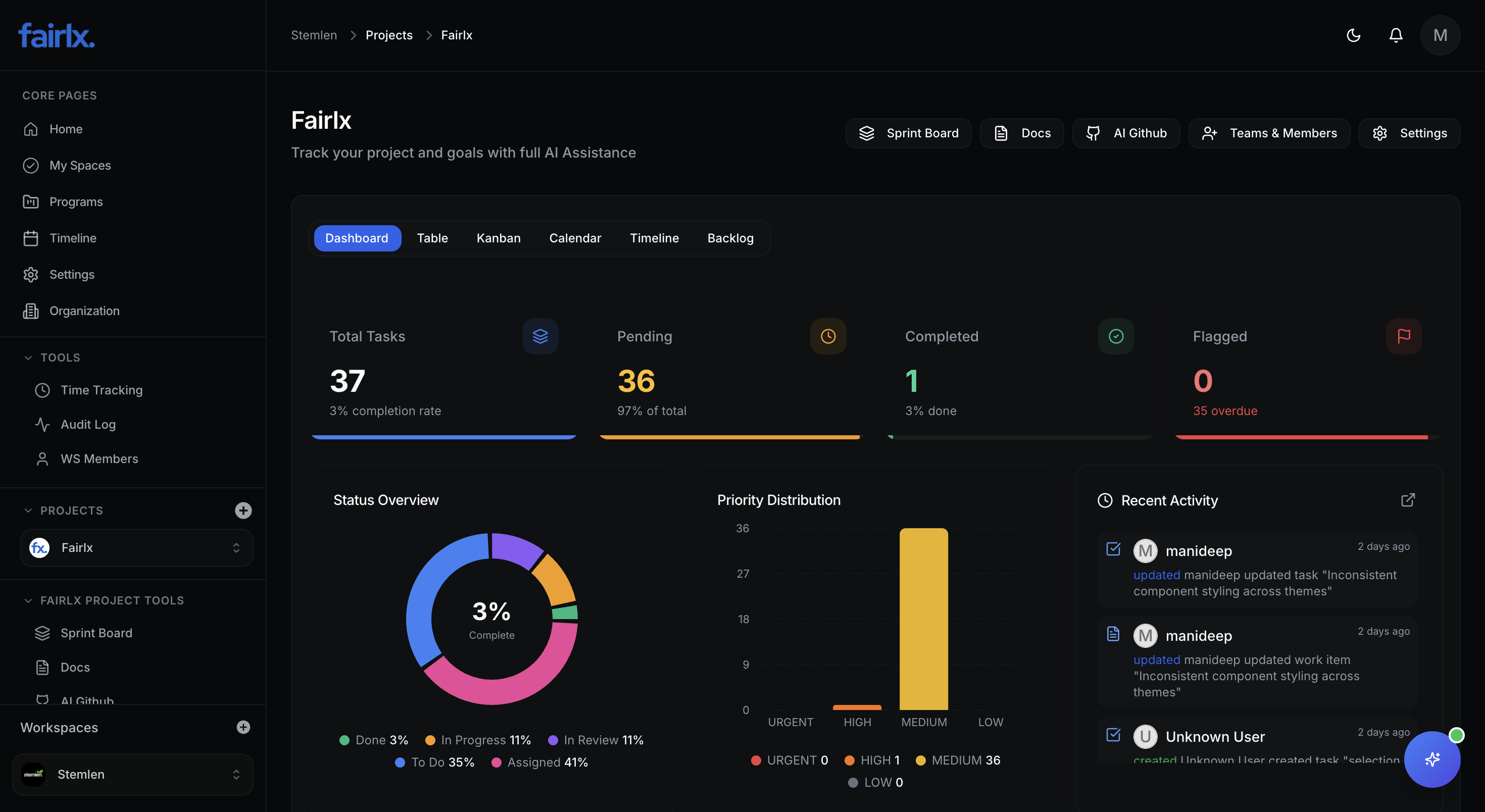 Reporting & Analytics Interface - Dark Mode
