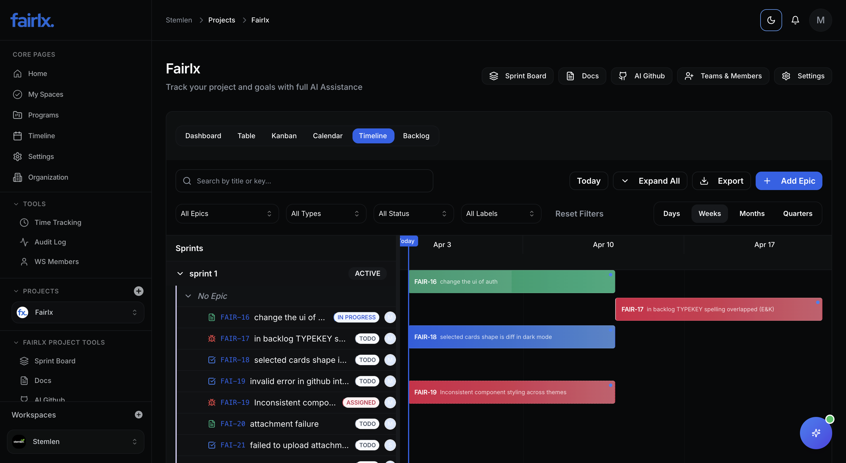 Time Tracking Interface - Dark Mode