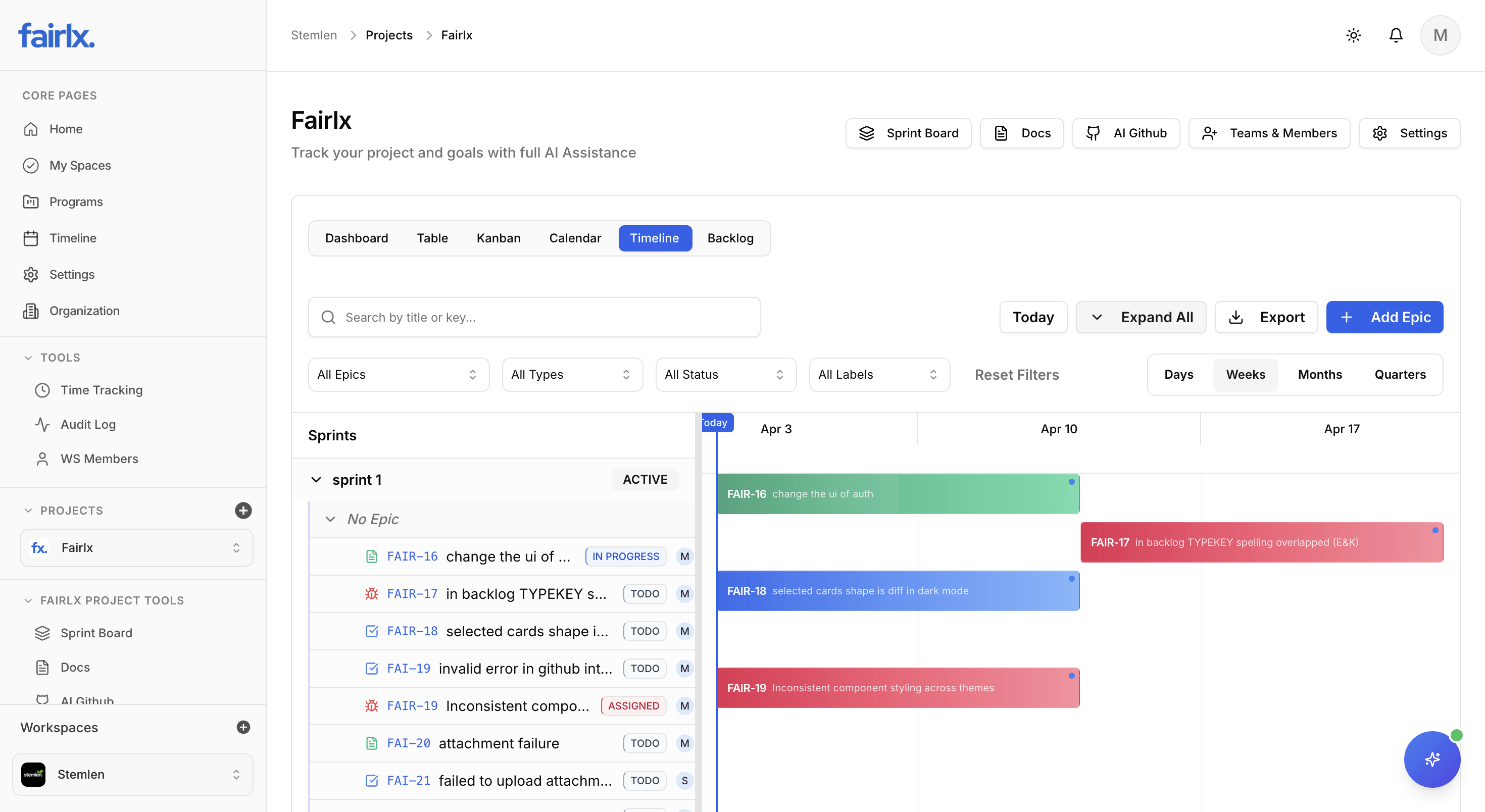 Time Tracking Interface - Light Mode